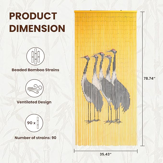 Five Cranes Beaded Bamboo Curtain 35.4" x 78.7" - Image 2