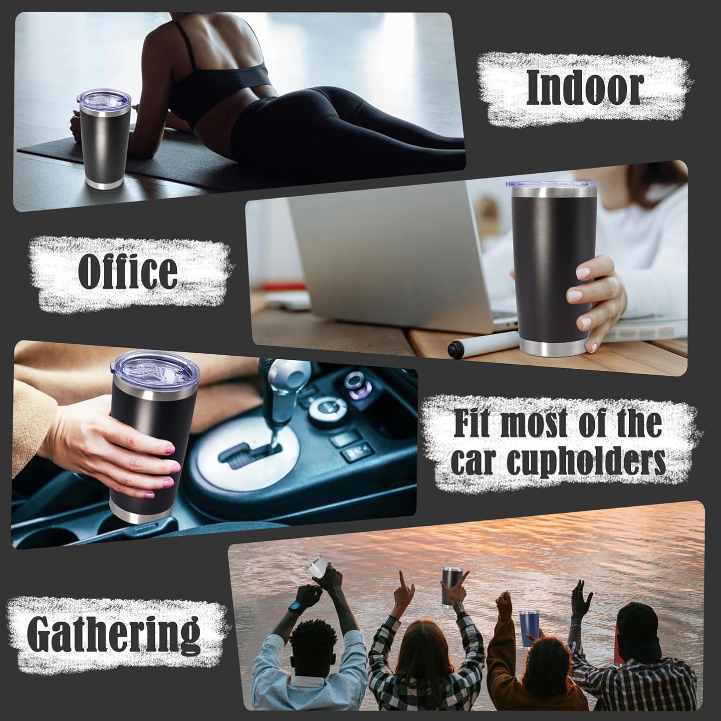 20 oz Tumbler Coffee Tavel Tumblers Bulk with Lid Stainless Steel Double Wall Vacuum Insulated Mug Powder Coated Cups fit Car Cupholder for Hot and Cold - Black, 8Pack