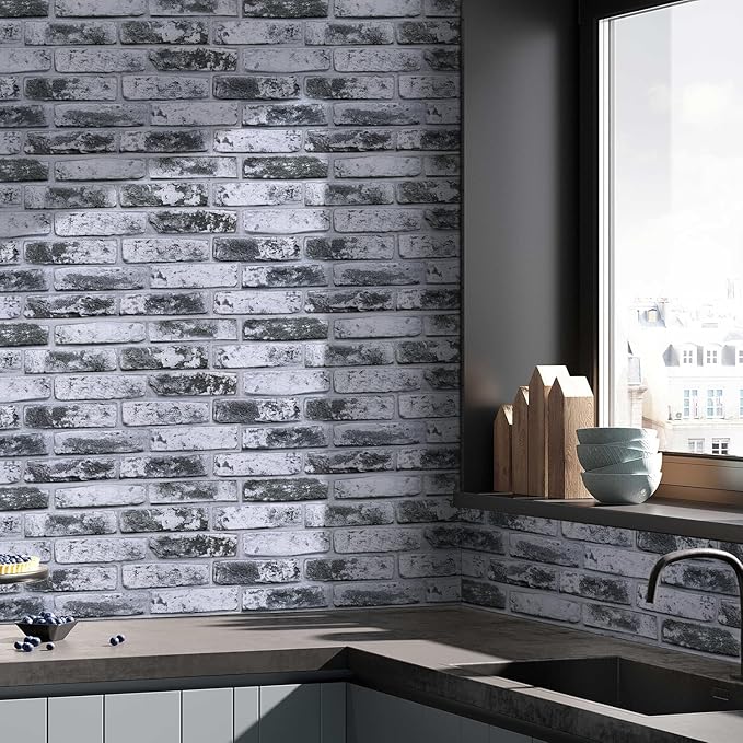 COMSTICKC 3D Gray Faux Brick Wall Panel, Peel and Stick Wall Covering, Not Real - Image 6
