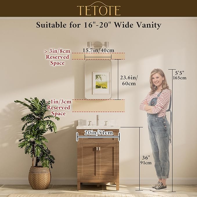 TETOTE 16 x 24 Inch Brushed Gold Frame Mirror, Brass Gold Bathroom Vanity Mirror - Image 8