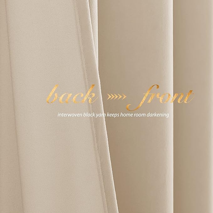 NICETOWN Beige Velvet Curtains 72 inches 2 Panels Set, Thermal Insulated Heavy - Image 3