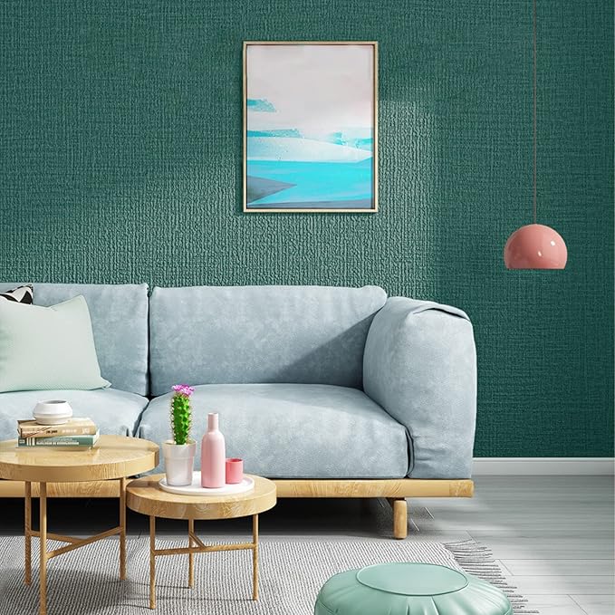 Yancorp Textured Fabric Emrald Green Peel and Stick Wallpaper - Image 5