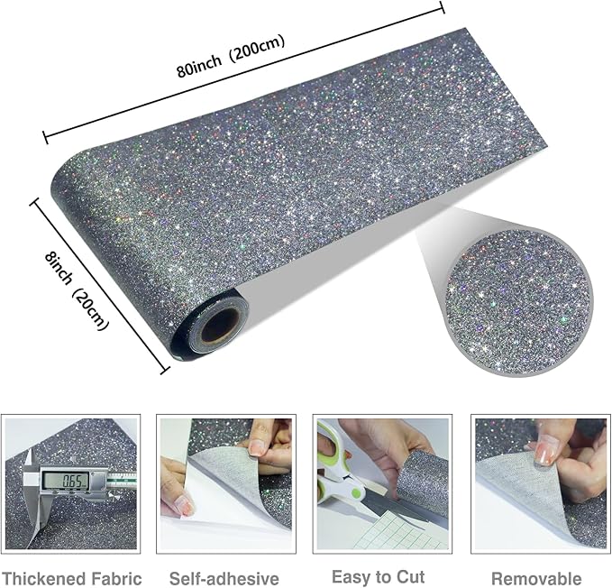 CRE8TIVE Charcoal Grey Holographic Glitter Wallpaper Border Peel and Stick - Image 6
