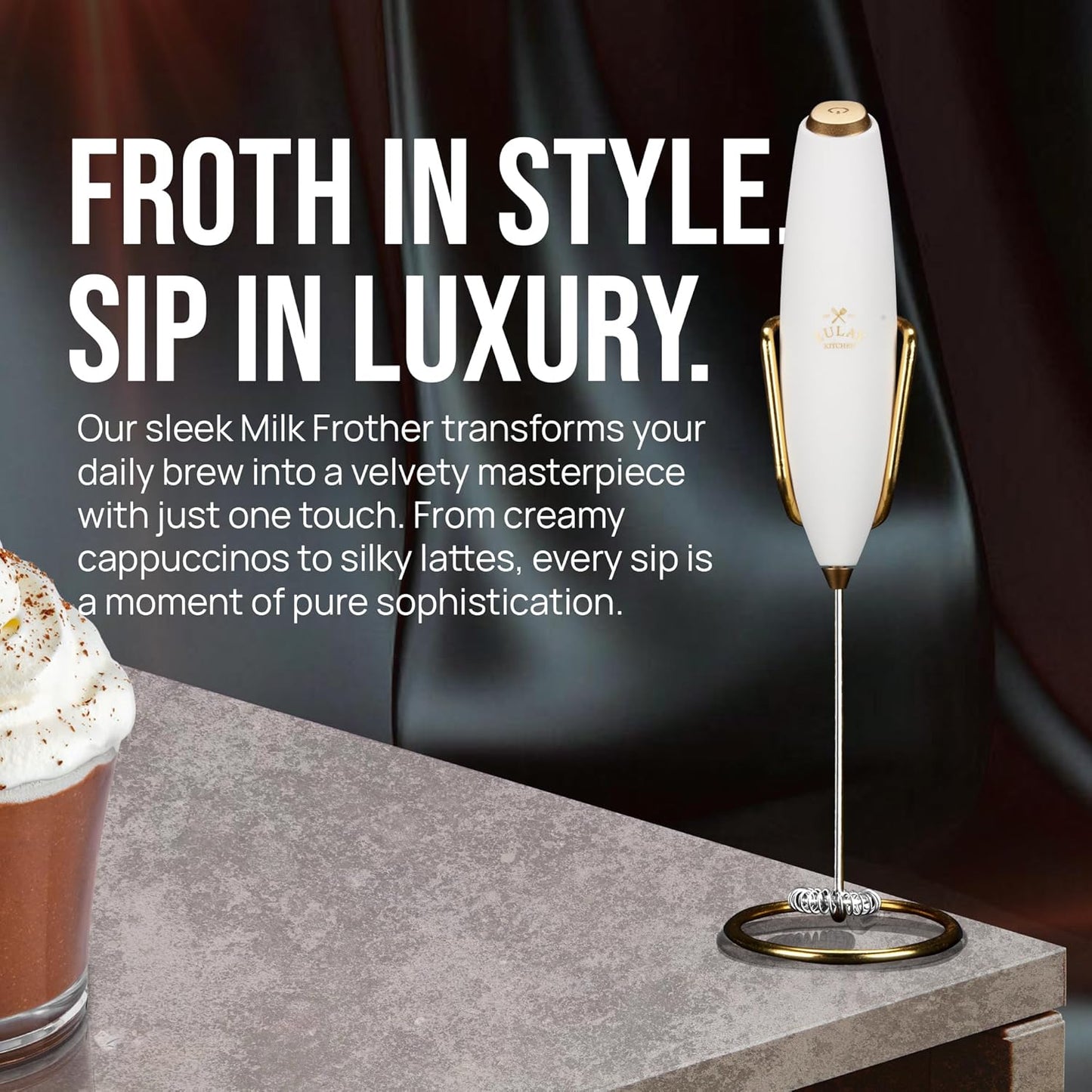 Zulay Kitchen Executive Series Luxury Gift Milk Frother with 4 Duracell Batteries – Handheld Electric Foam Maker for Coffee, Lattes & Hot Chocolate – Deluxe Finish, Ultimate Gift for Coffee Lovers