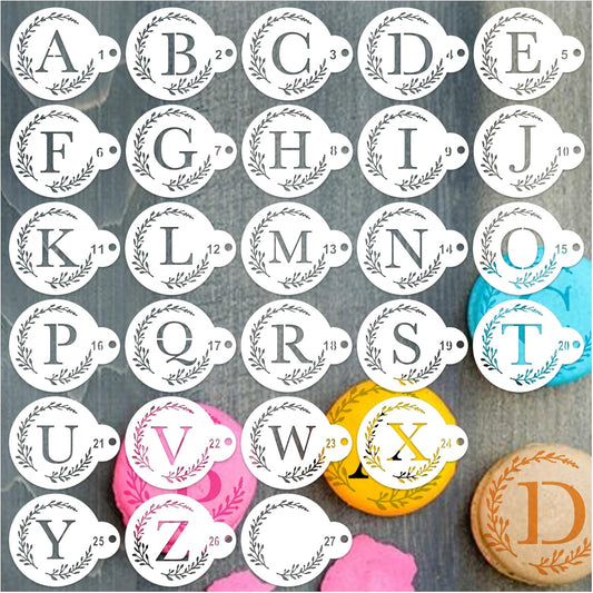Small Letter Stencil for Cakes Cookie Decorating Stencils Reusable Alphabet Stencil on Baking Coffee Decorating Card Making (27 Letter Cookie)