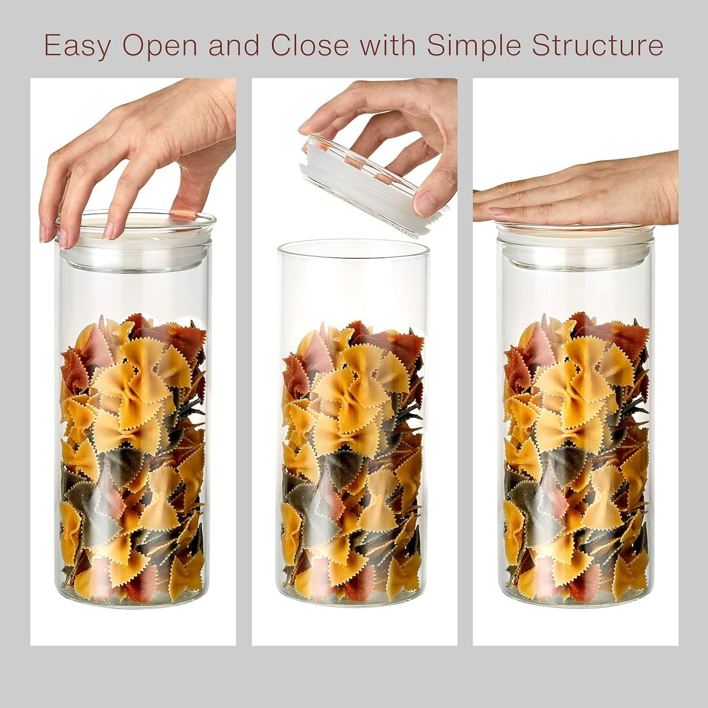 ZENS Glass Spaghetti Pasta Storage Container with Lids Set of 2, 65oz Tall Clear Airtight Food Storage Jar Canisters for Kitchen Pantry Noodles Flour Cereal Coffee Beans