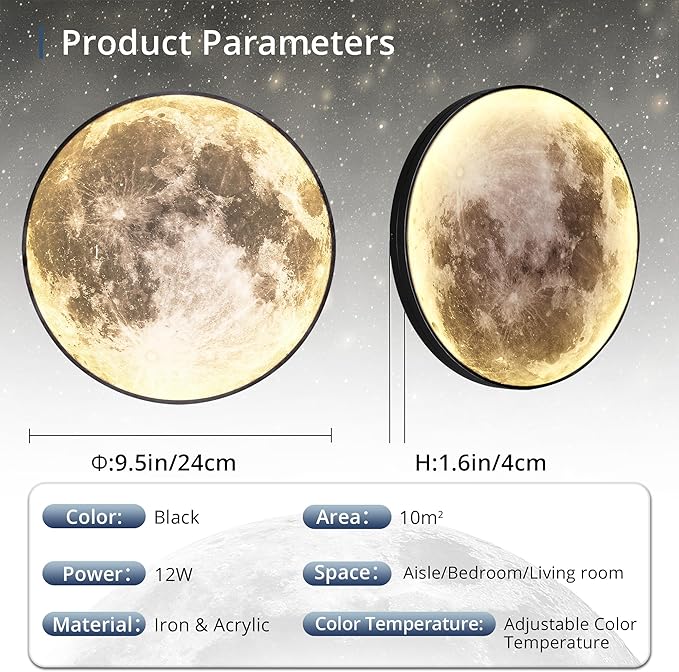 Dimmable Moon Wall Light 9.5 inch Wall Lights - Image 4