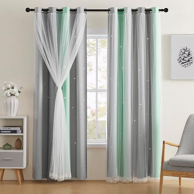 XiDi Rainbow Blackout Curtains for Kids Room, Unicorn Wall Decals by Addsomecolortolife