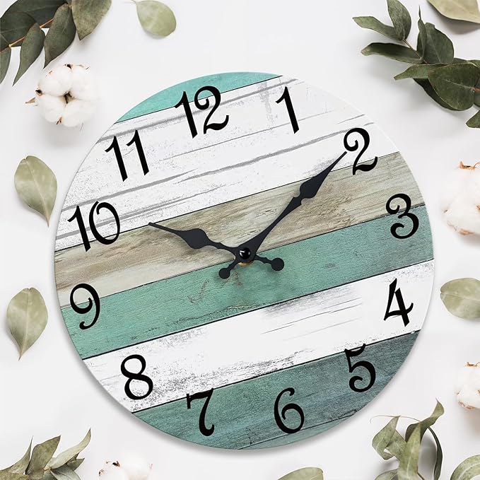CHYLIN Wall Clock Silent Non Ticking Wall Clocks Battery Operated, Teal Rustic - Image 6