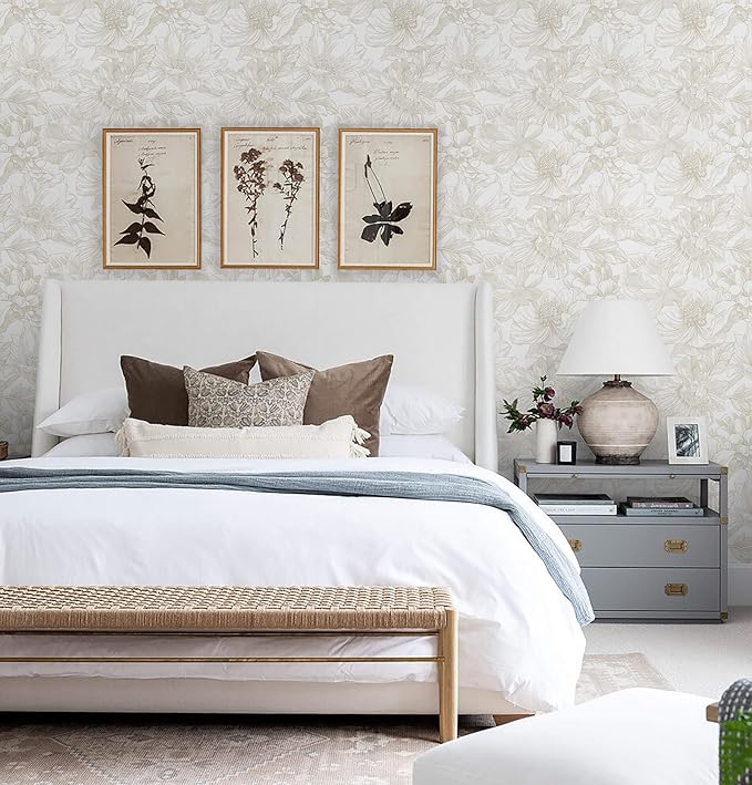 Ismoon Large Floral Peel and Stick Wallpaper Boho Beige Contact Paper - Image 6