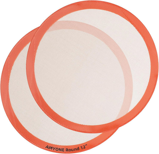 Round Silicone Baking Mats for 12 Inch Pizza Pan, 12 Inch Large Pizza Mat or Dough/Cake Mat, Round Liner for Rolling/XL Air Fryer/Cooling Rack/Microwave, Food Grade Non-Stick Reusable(11.75", 2PCS)
