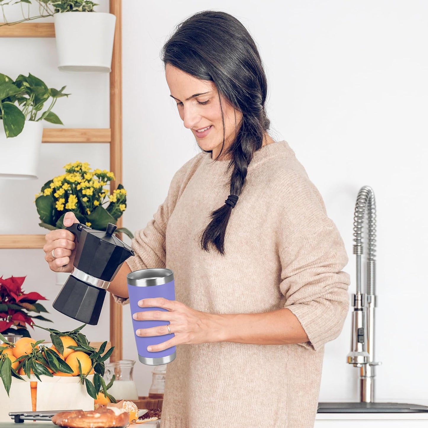 20 oz Tumbler Stainless Steel Tumblers Bulk with Lid Double Wall Insulated Coffee Tumbler Cups for Hot & Cold Drinks Powder Coated Travel Coffee Tumbler Mug Metal (Lavender, 1 pack)