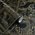 Erfoni 394"x17.7" Vintage Peel and Stick Wallpaper Black and Gold Contact Paper by Erfoni