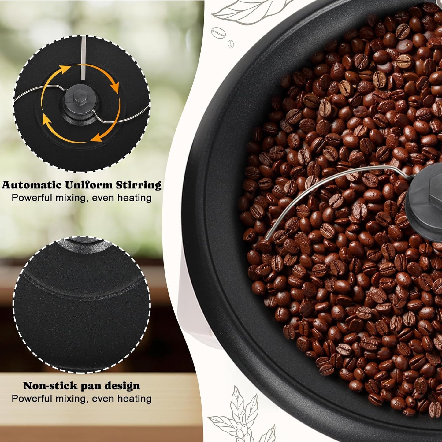 DIYAREA Coffee Roaster Machine for Home Use, 800g Capacity Electric Coffee Bean Roaster Machine with Timer 0-240℃ Non-Stick for Cafe Shop, Nut, Peanut, Black Bean, Soybeans 110V 1200W1