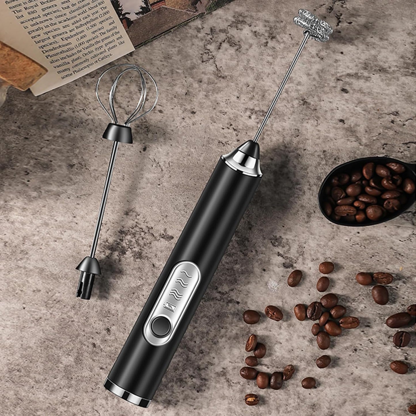 SOUTHMAN Milk Frother Foamer with Stainless Steel Stand, Rechargeable Electric Milk Frother Handheld Whisk, Drink Mixer for Latte, Cappuccino