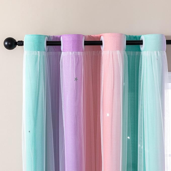 XiDi Curtains for Bedroom Decor, Rainbow Pink Purple Green 34/79/1 - Image 2
