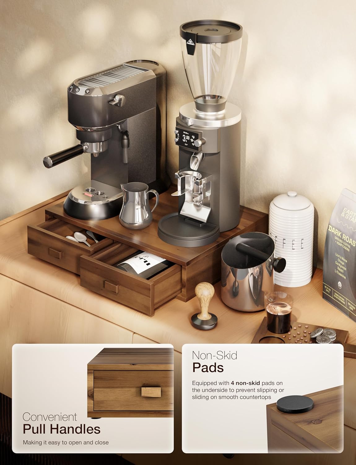 Tinamo Acacia Wood Coffee Pod Storage Drawer for K-cup Holder, Coffee Pod Drawer for Nespresso Pods Holder - Coffee Pod Holder with Drawers, Coffee Station Organizer for K Pod Holder (Walnut color)