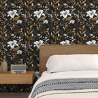 Laatse Black White Floral Wallpaper Peel and Stick, Dark Gold Vintage Contact - Image 5