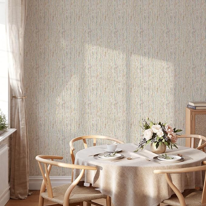 JiffDiff Woven Wallpaper Peel and Stick 17.3" x 800" Colorful Paint Grasscloth - Image 3