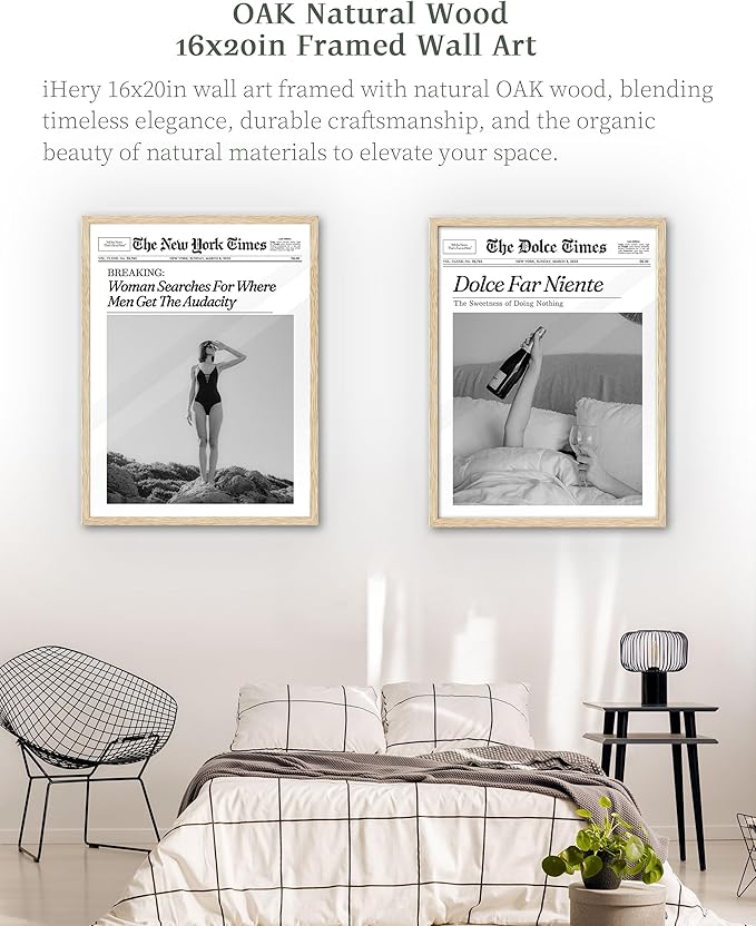iHery Framed Trendy NewsPaper Wall Art, Large 16x20in Canvas Wall Art, Woman - Image 3