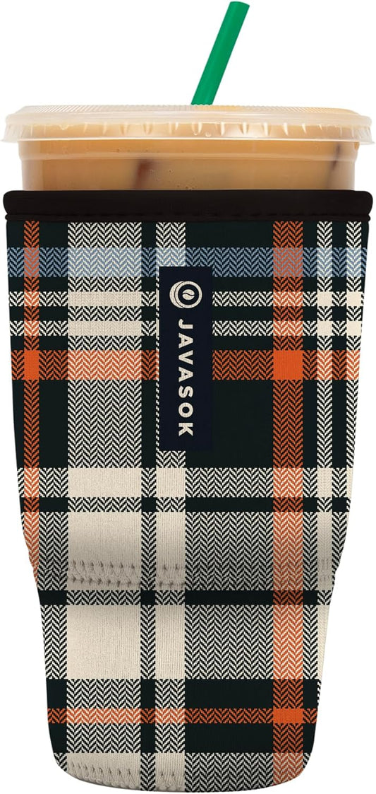 Sok It JavaSok Iced Coffee & Cold Soda Insulated Neoprene Cup Sleeve (Fall Flannel, Large: 30-32oz)
