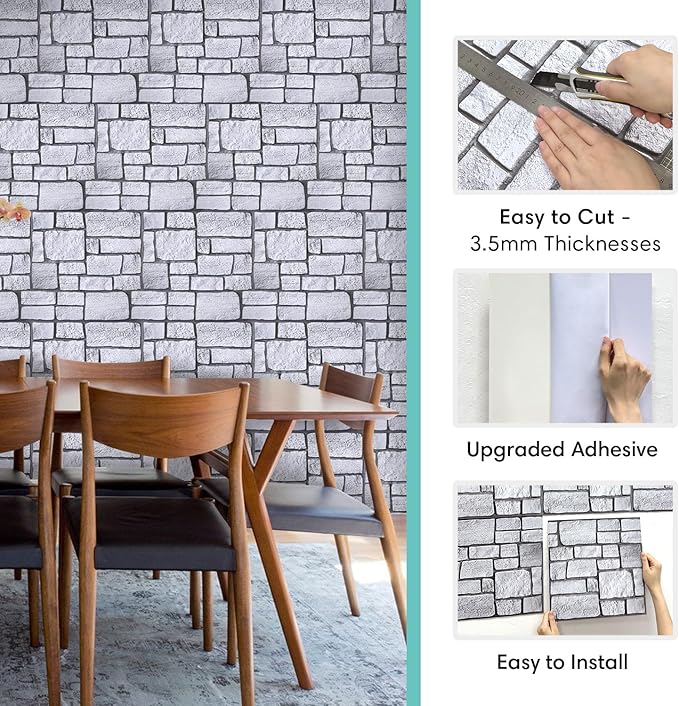 Commomy 3D Faux Stone Wall Panel Peel and Stick Wall Tiles - Image 5