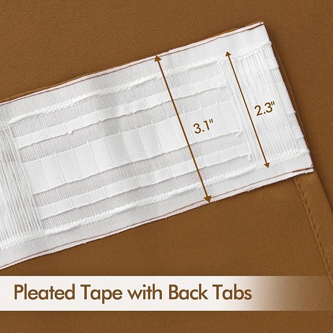 MIULEE Golden Brown Back Tab Blackout Curtain 96 Inch Long 2 Panels Set - Image 4