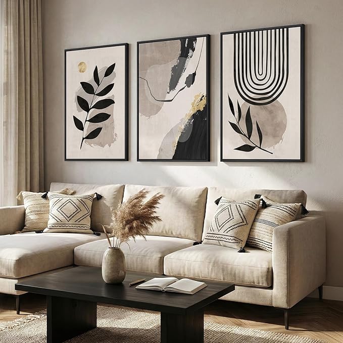 3 Piece Framed Black and White Boho Wall Art - Image 2
