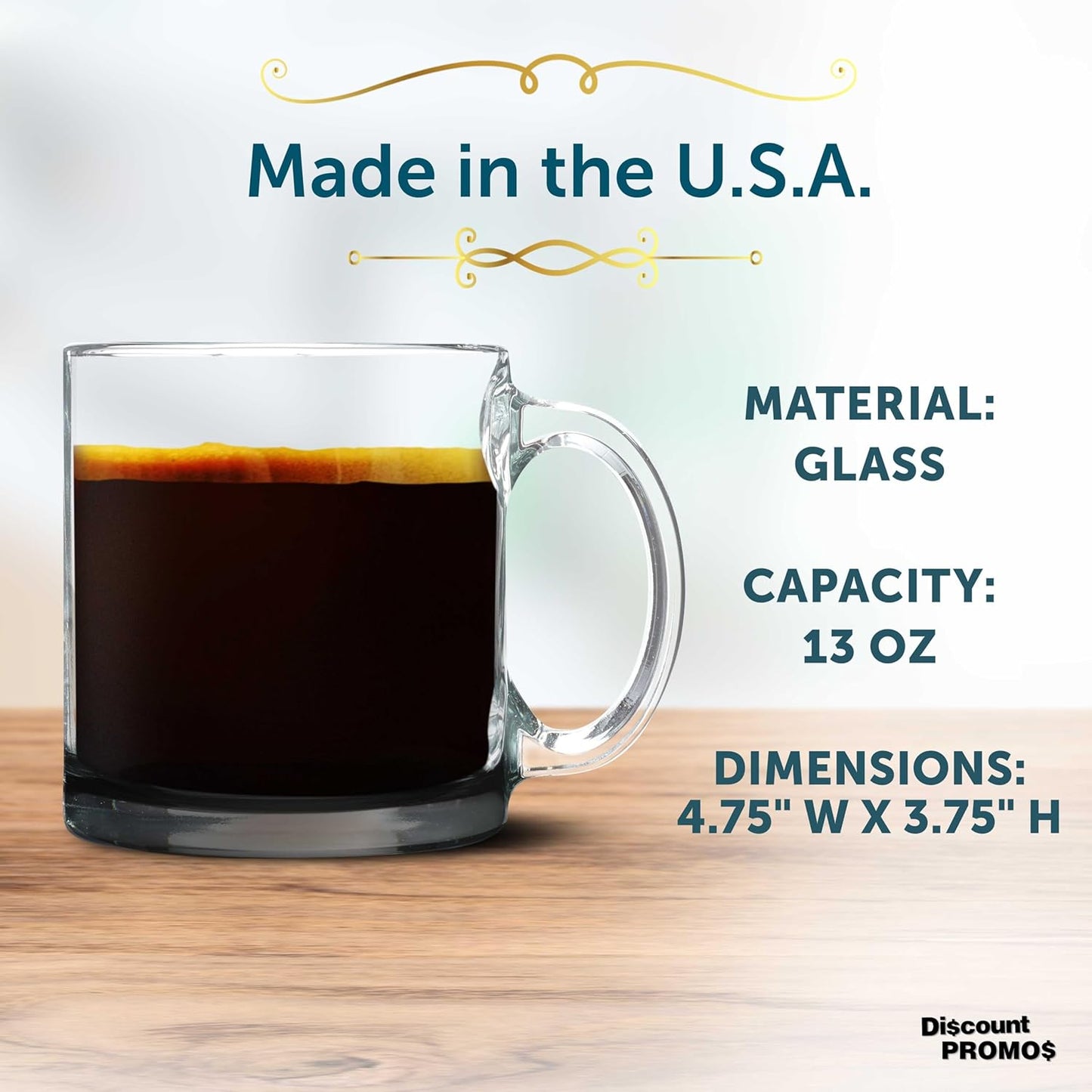 Libbey Clear Glass Coffee Mugs 13 oz. Set of 10, Bulk Pack - Perfect for Coffee, Tea, Espresso, Hot Cocoa, Other Beverages - Black Bottom