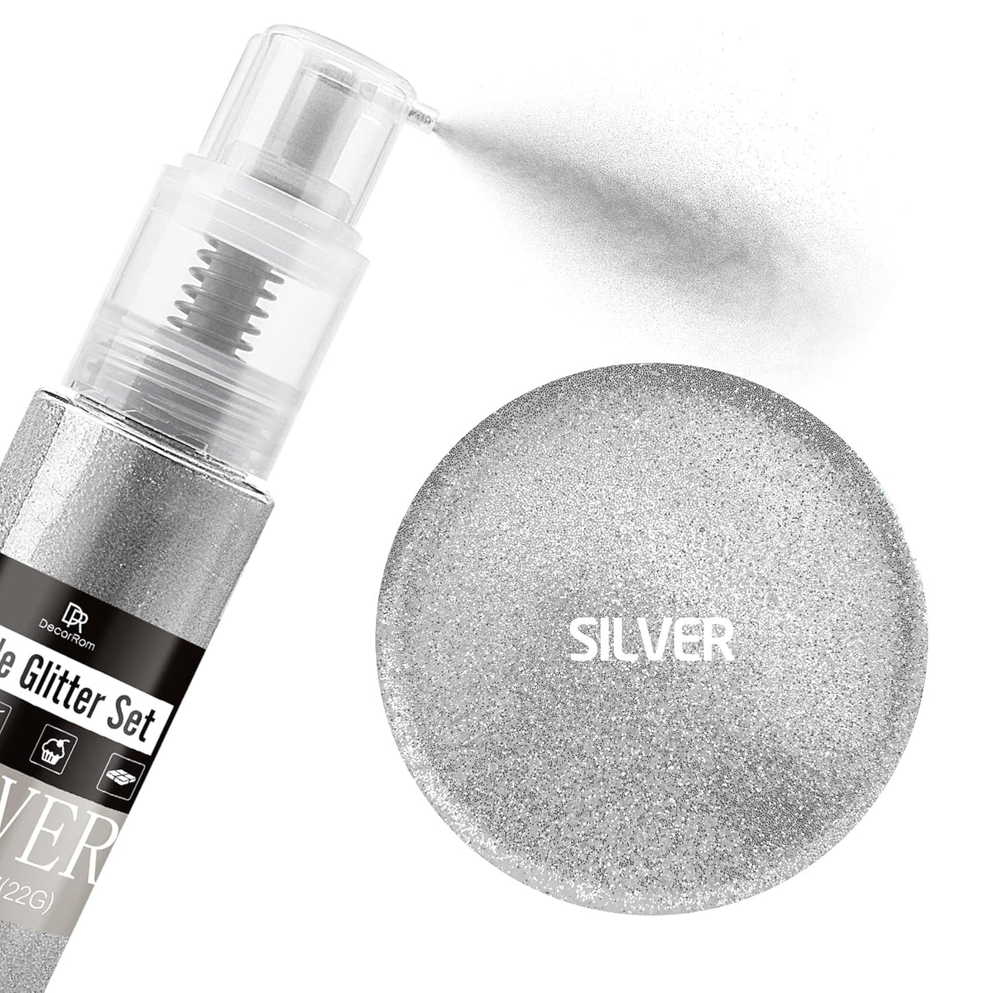 Edible Glitter Spray - 3/4oz Luster Dust Edible Food Grade Glitter Shimmer Dust Powder for Cocktails, Drinks, Cake Decorating - Metallic Food Coloring Powder for Wine, Candy, Cookie, Icing (Silver)