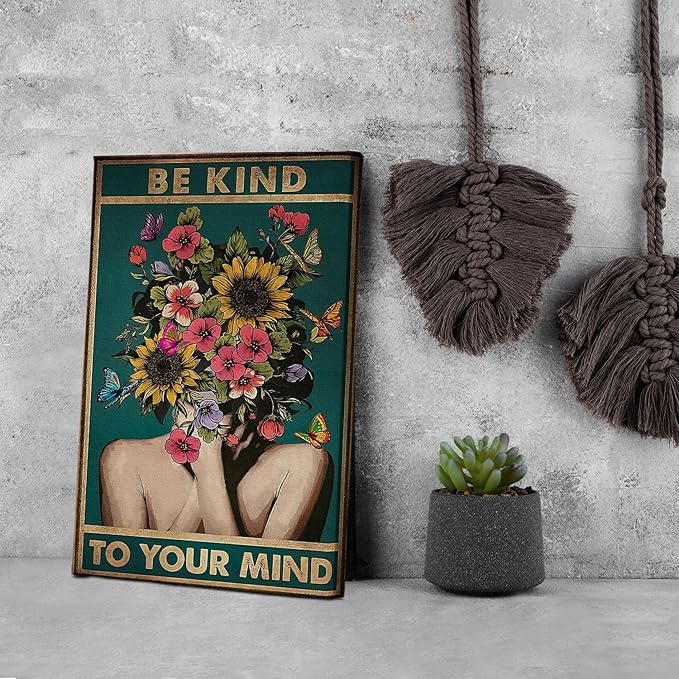 DIHSIEG Floral Canvas Wall Art Be Kind to Your Mind Vintage Poster Rimless - Image 6