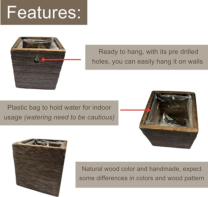 LaLaGreen Wood Planter Box for Plants Small Square Wall Planters for Indoor - Image 3