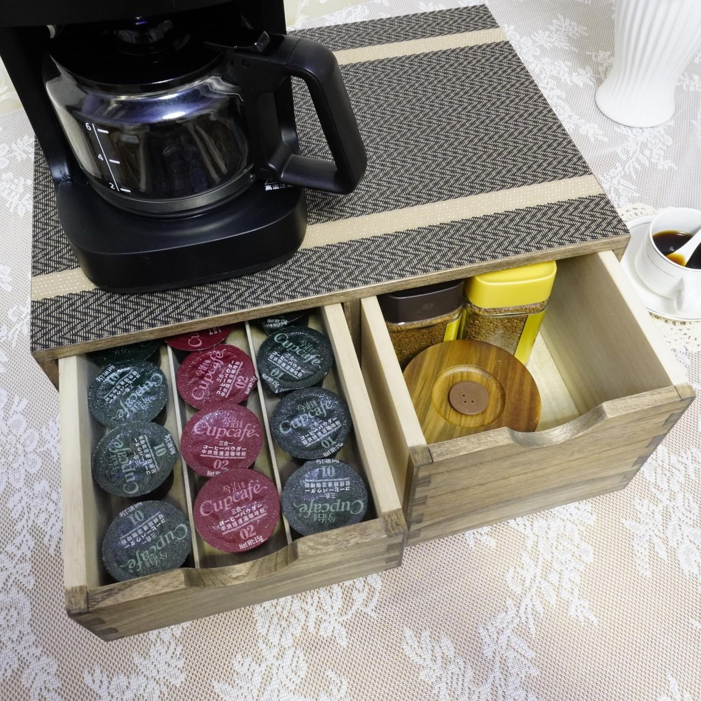 Coffee Pods Storage Drawer Holder for Capsules - Multi Functional Desk Organizer Drawers For K cups Coffee Maker Brew - Kitchen Mini Wooden Box Chest Sideboard Counter Organization CF2D3C Dark