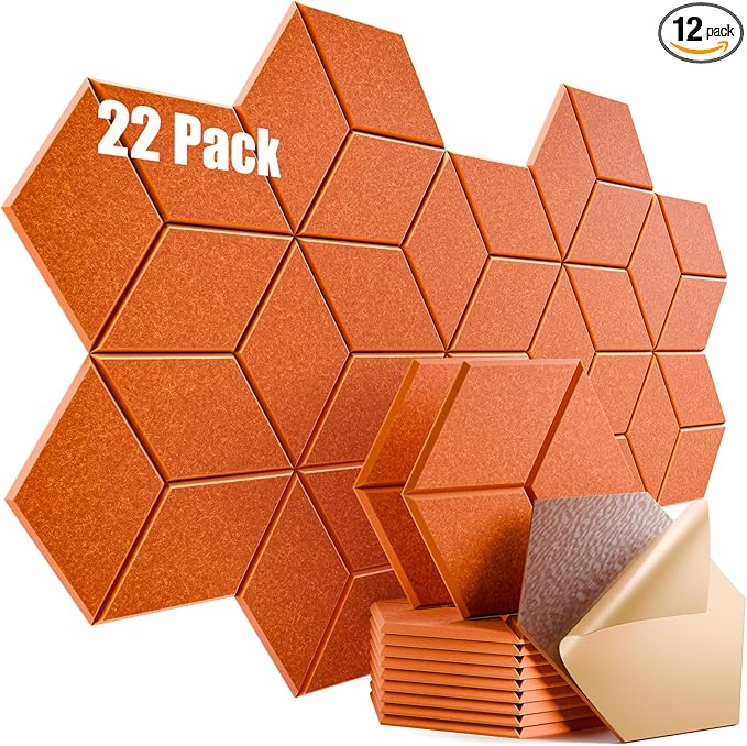 22 Pack Self-Adhesive Acoustic Panels 12" X 10" X 0.4" by Dailycooper