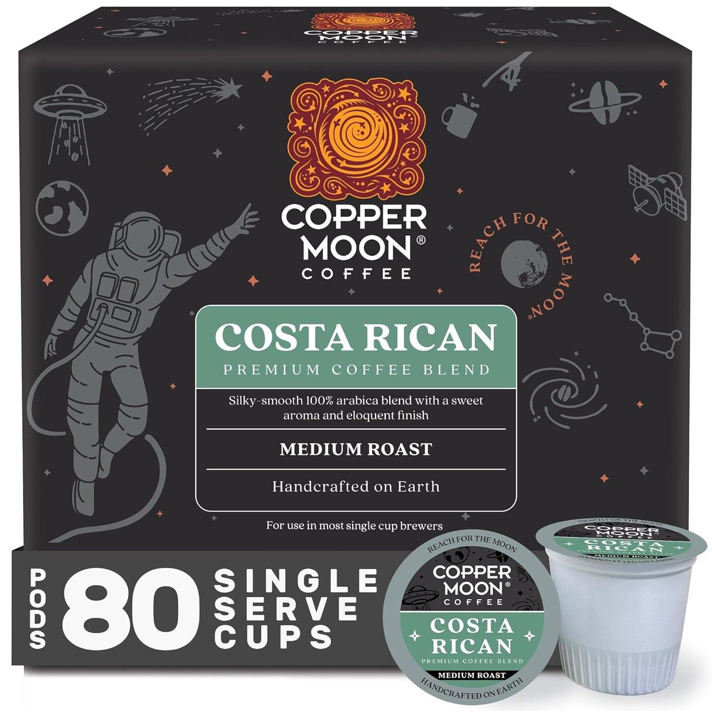 Copper Moon Single Serve Coffee Pods For Keurig K-Cup Brewers, Medium Roast, Costa Rican Blend, 80 Count
