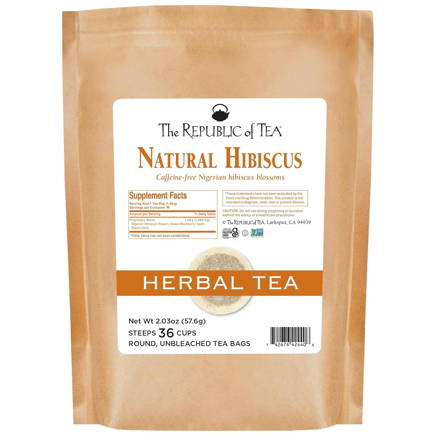 The Republic of Tea Natural Hibiscus Superflower Herbal Tea, Ruby Red Hibiscus Fine Blend, 36 Tea Bag Refill