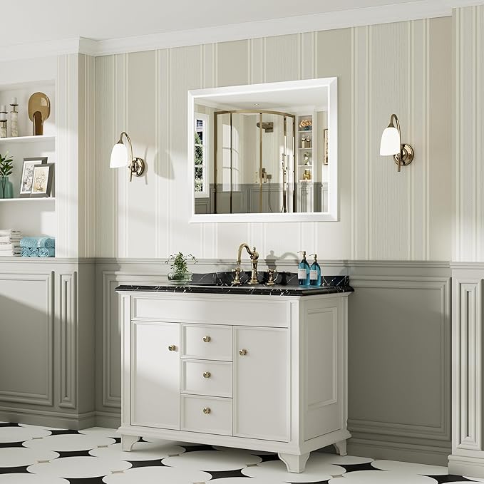 40x32 Inch White Bathroom Mirror - Image 4