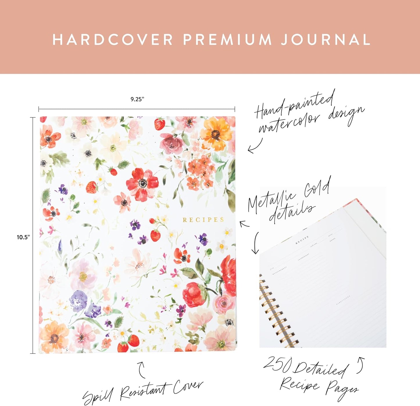 Itsy Belle Studio Make Your Own Cookbook – Blank Recipe Book to Write in Your Own Recipes | Hidden Spiral Bound Personalized Recipe Binder with back pocket & Conversion Charts | Holds 240 Recipes