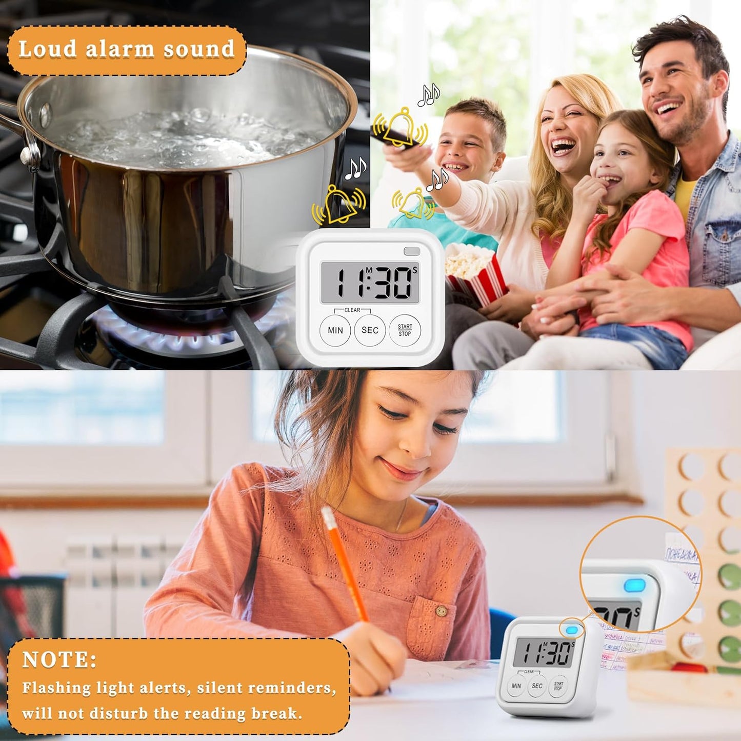 Timer, Kitchen Timers for Cooking Classroom Timer for Kids Teachers Digital Magnetic Timers 2 Pack, White