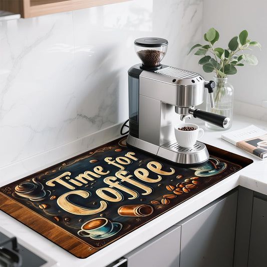 17"x 32" Coffee Bar Mat, Coffee Time Absorbent Dish Drying Mat Cuttable Hide Stain Draining Table Pad for Kitchen Counter, Coffee Bar Accessories