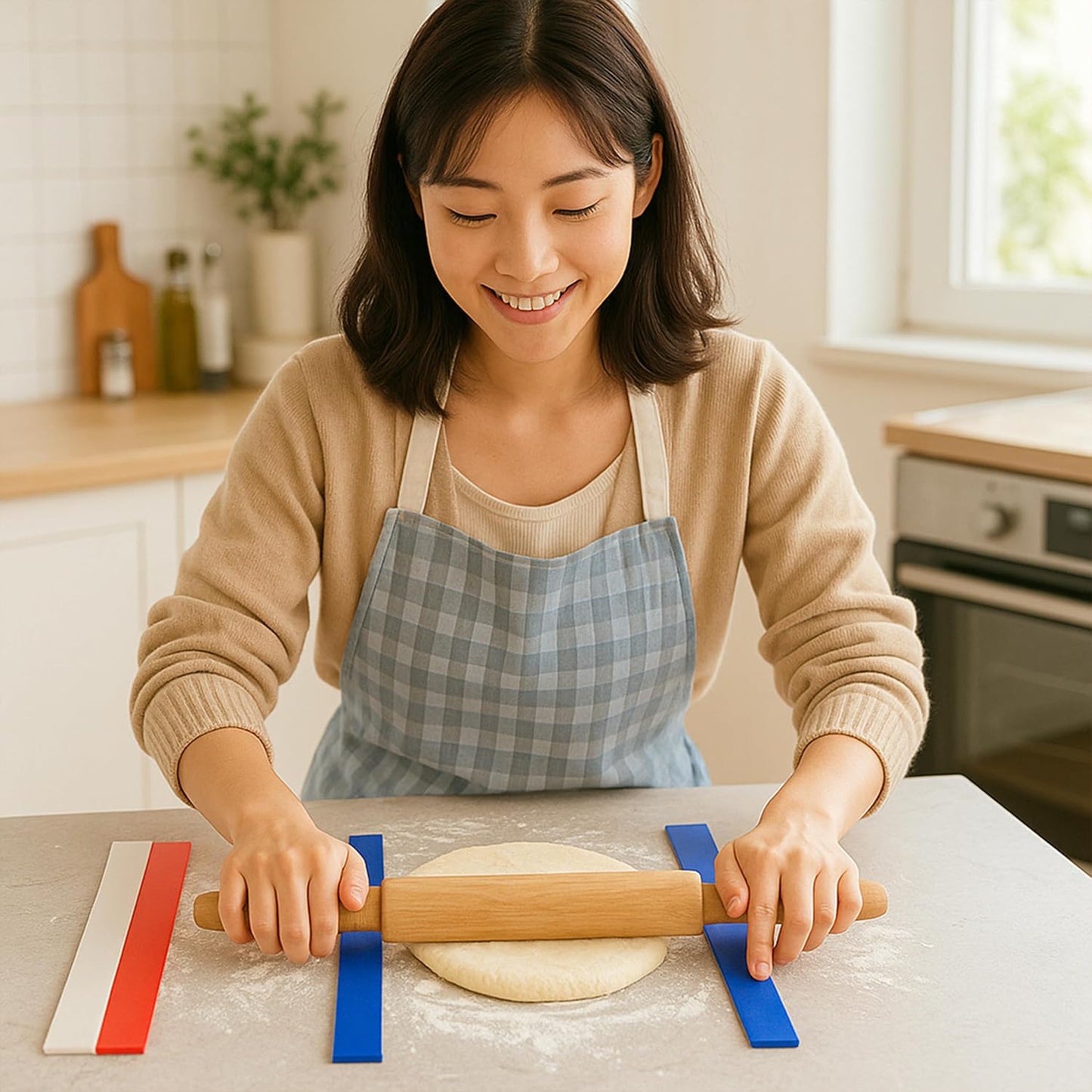 Set of 6 Rolling Pin Guides for Dough Thickness, 100% Silicone Pastry Ruler Baking Strip, Cookie Sticks, Guide Leveler, Measuring Size with Food Grade Precision, for Pastry Perfection, Length 19 Inch