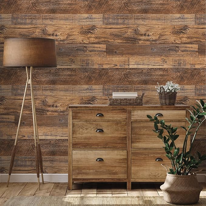 TANONE Wood Contact Paper Peel and Stick Wallpaper, Shiplap Wall Paper Wood - Image 3