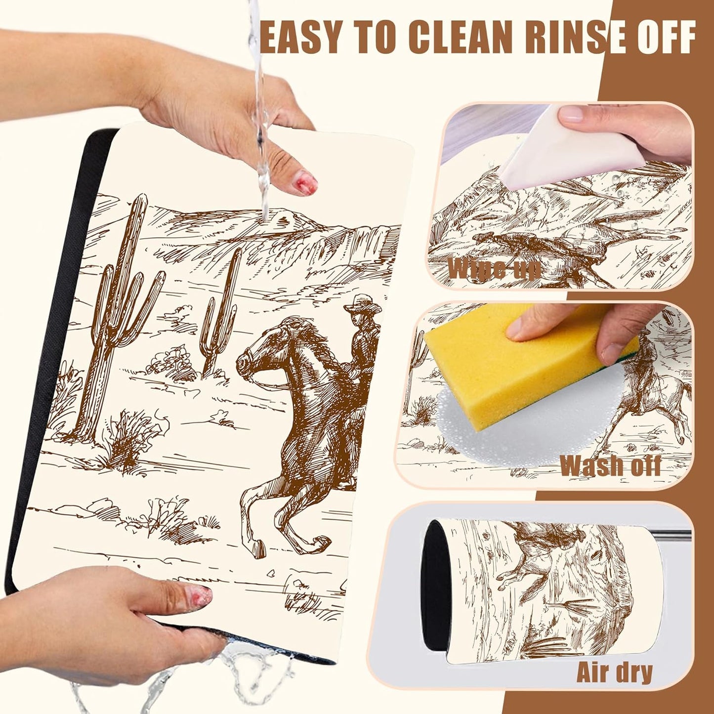 Dish Drying Mat Desert with Cowboys Coffee Bar Mat for Countertop Absorbent Coffee Mat Rubber Backed Hide Stain Dish Drainer Rack Mat Coffee Maker Coffee Pot Dining Room Decoration 15.7 x 23.6 Inch