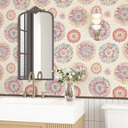 Beige Boho Wallpaper Peel and Stick, Vintage Circle Floral Contact Paper 17.5" - Image 8