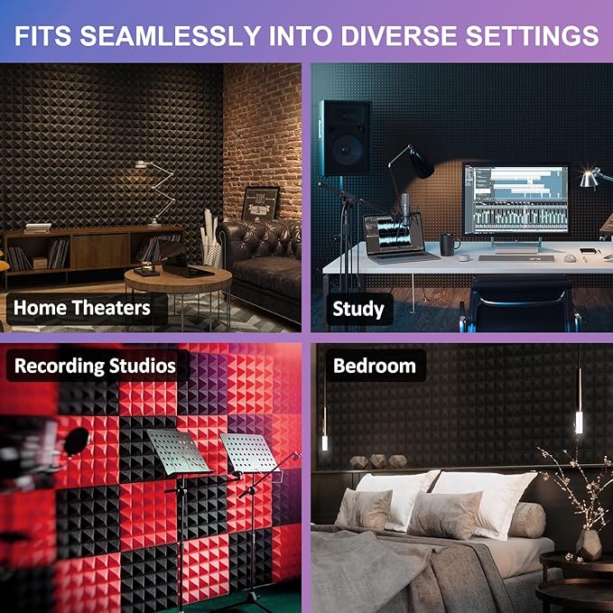 JBER Acoustic Sound Foam Panels, 6 Pack 2" X 12" X 12" Charcoal Soundproofing - Image 7