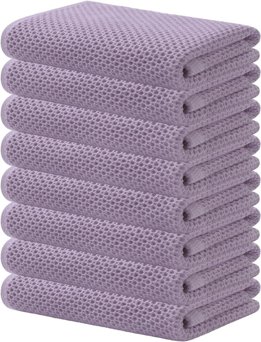 Kitinjoy 100% Cotton Waffle Weave Kitchen Towels, 8-Pack Super Soft and Absorbent Dish Towels for Drying Dishes, Kitchen Hand Towels, 13 in x 28 in, Lavender