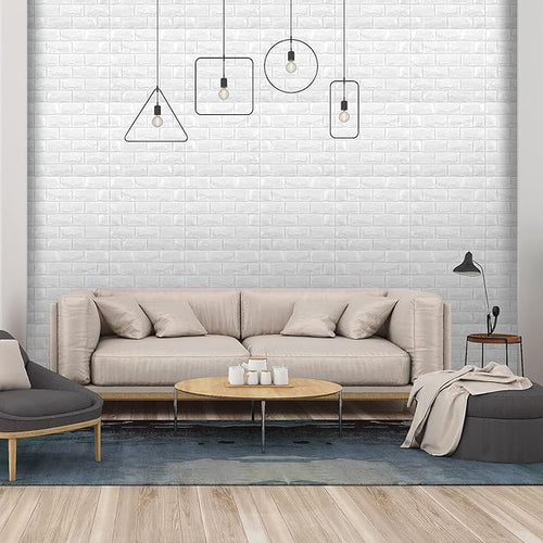 11PCS 3D Wall Panels Peel and Stick Faux Brick Wallpaper White Self Adhesive - Image 2