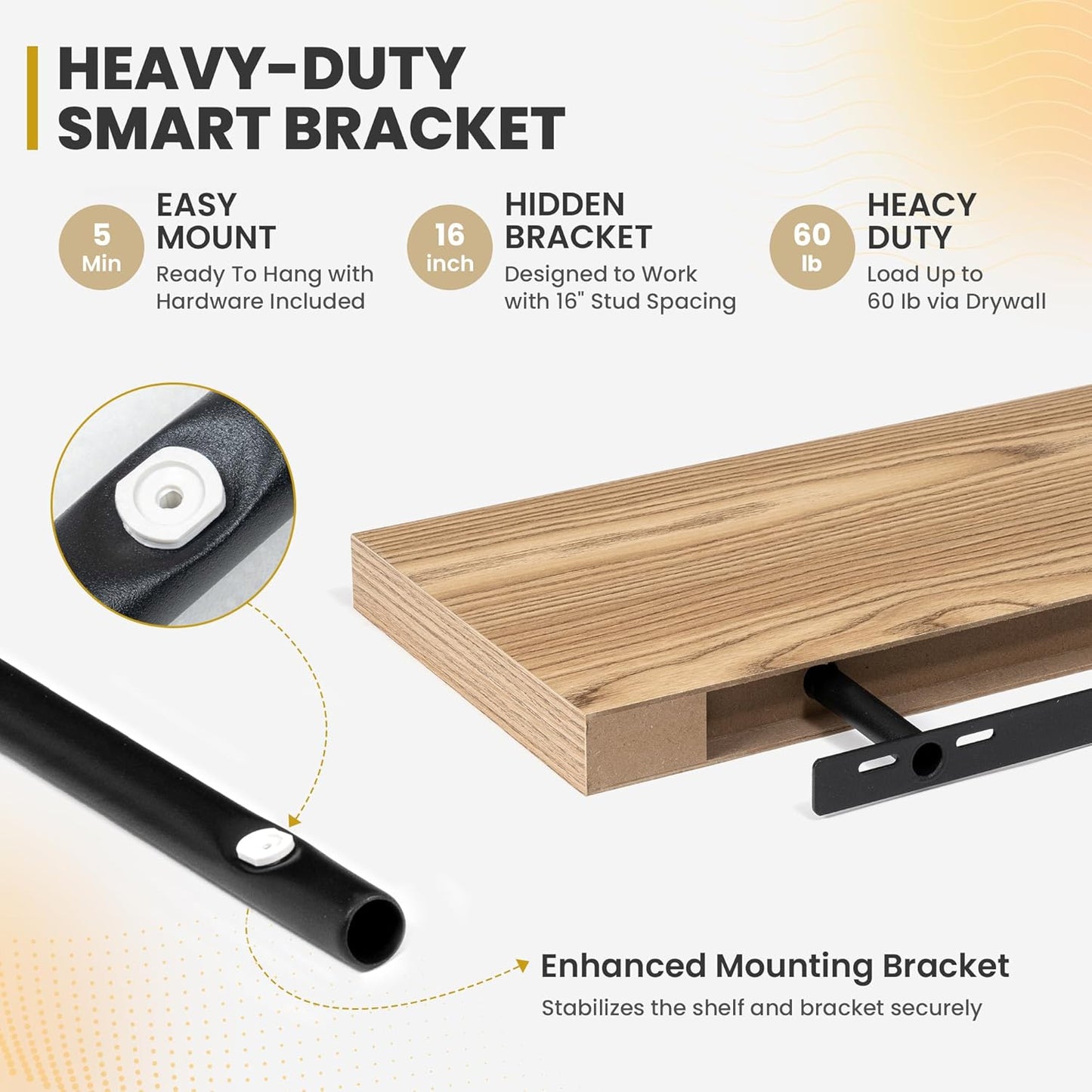 72 Inch Floating Shelves, 9.3" Deep Floating Shelf Wall Mounted, 72" Wall Shelves, Rustic Deep Bookshelf, Large Display Shelves & Storage Shelves for Bedroom, Living Room, Light Brown, Set of 1