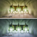 3-Light Vanity Lights with Green Tulip Glass Shade, Vintage Vanity Wall Sconce - Image 5