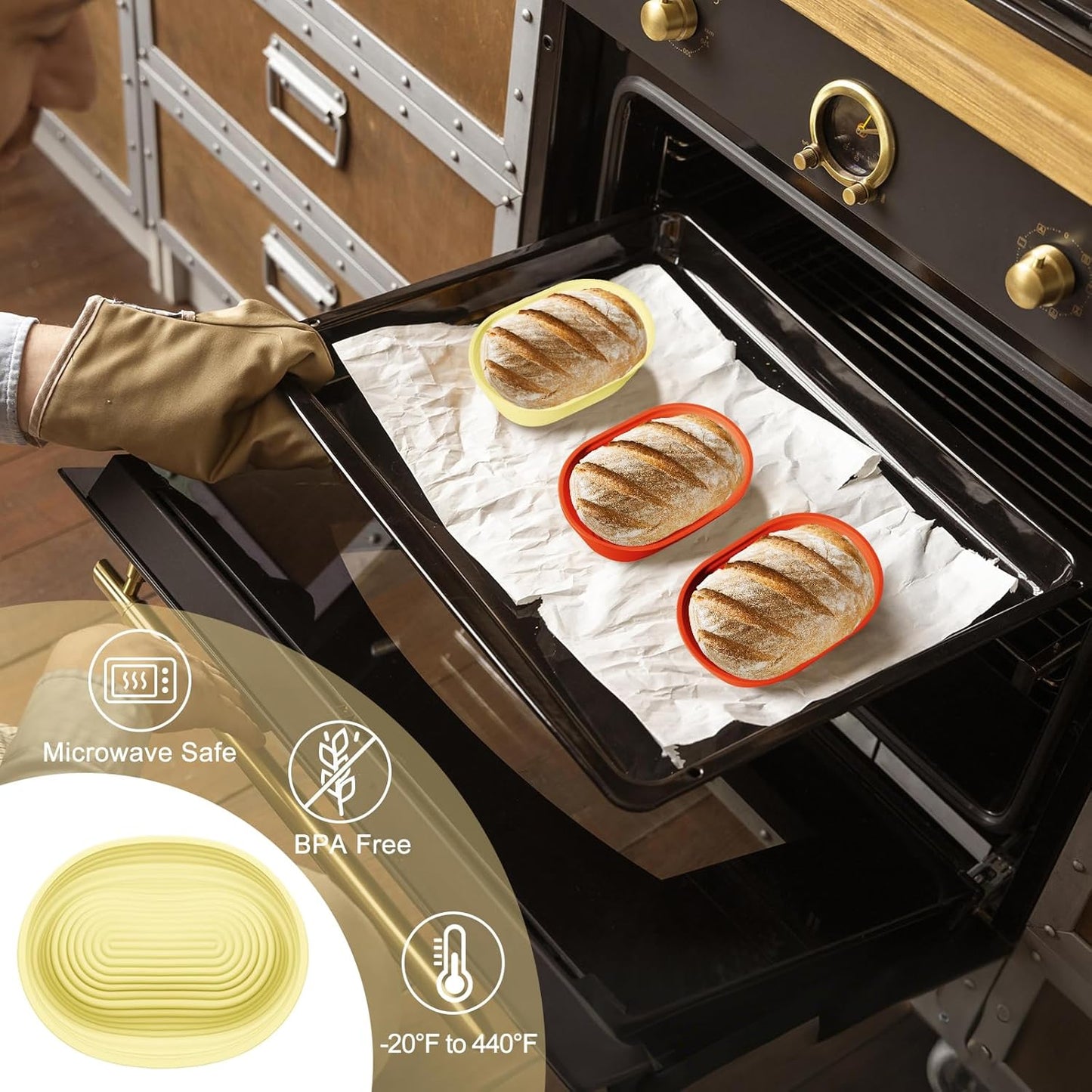 Silicone Banneton, Sourdough Bread Baskets (Set of 6, 6.5 Inch), Oval Proofing Bread Bowls with Starter Kit, Bread Making Baking Supplies